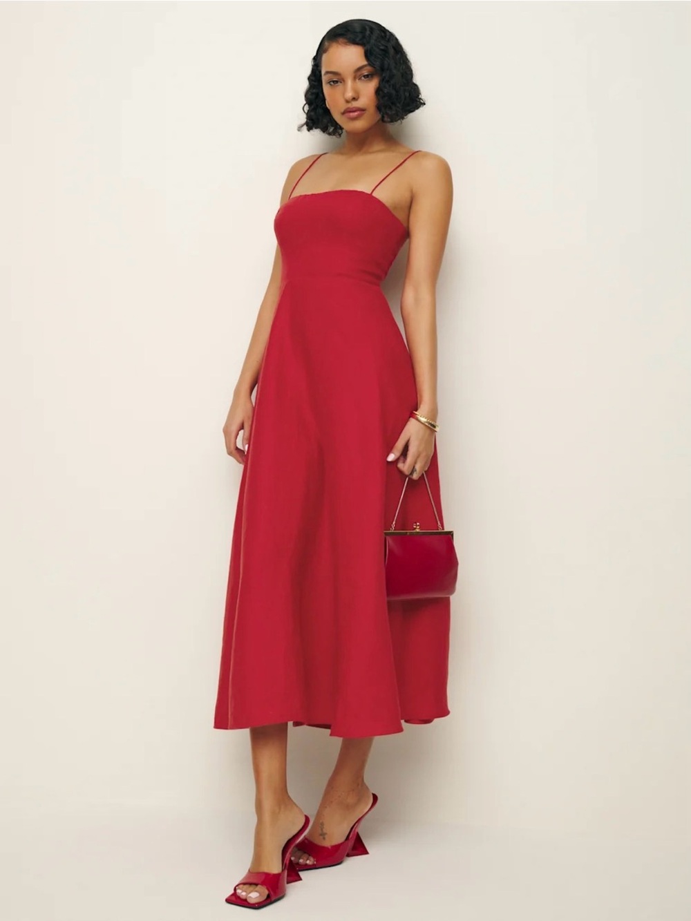 Reformation Monette Linen Dress in Cherry